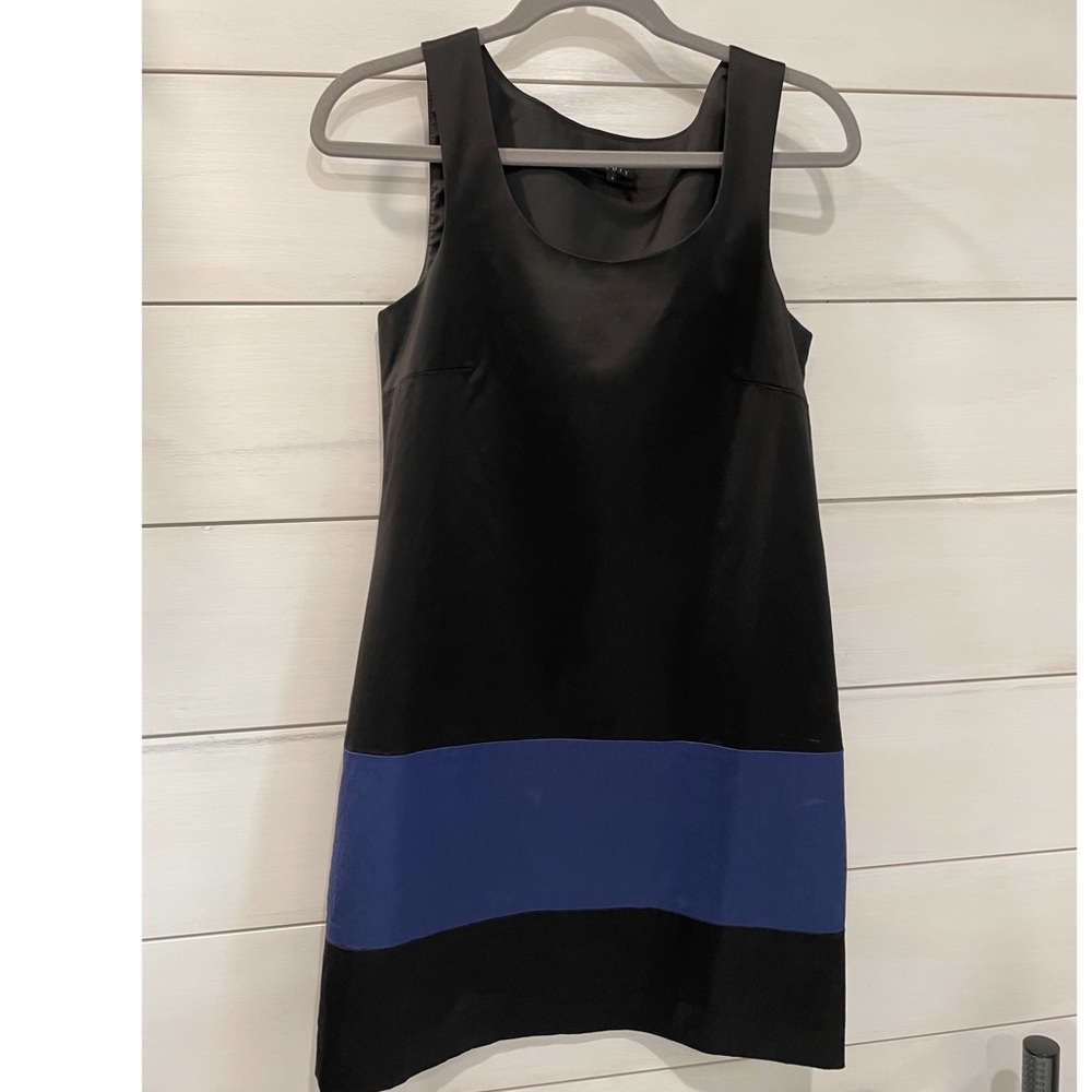 Theory black dress with blue stripe detail, size 4.